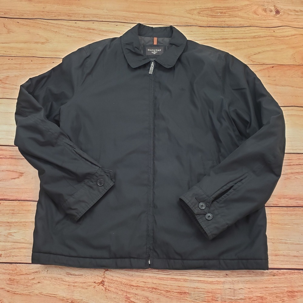 Dockers jacket Mens Extra Large Black Outdoor Quilted Lined Bomber Coat Adult